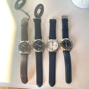 4 men’s watches, leather bands, 2 have tags 2 don’t